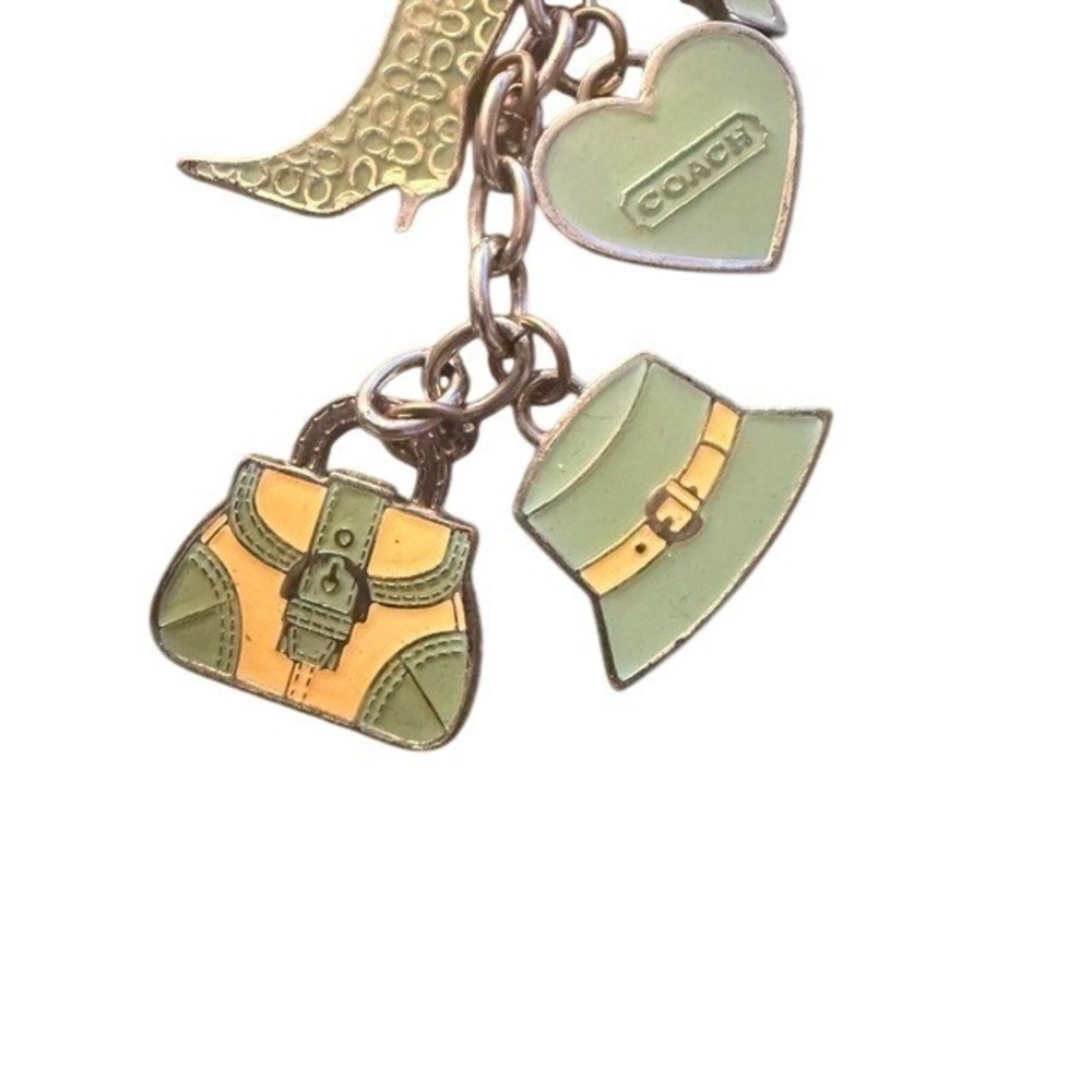 Coach Vintage Multi Charm Keychain Green Enamel Boot Heart Bag Hat Key Fob - Picture 4 of 5